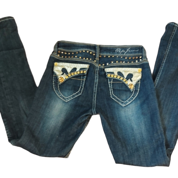 Vintage Washed Blue Jeans,Low Rise,Flare Legs - Picture 3 of 6